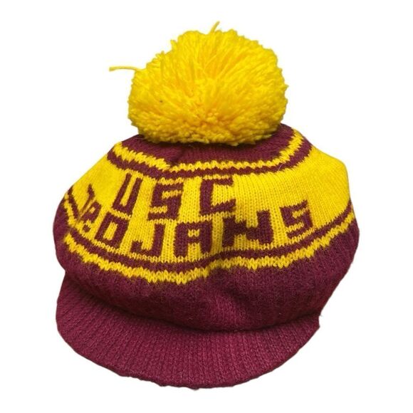 Vintage USC Trojans Knit Beret Hat Cap Beanie Pom Pom
